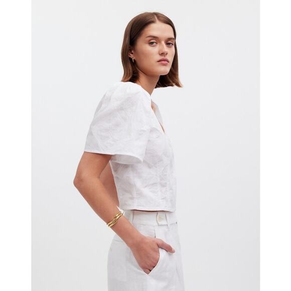 Madewell White McCoy Darted V-Neck Top in Floral Size 10 - Picture 4 of 16